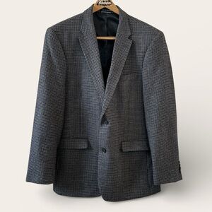Tommy Hilfiger 100% Wool 42R Gray Black Brown Checked Blazer Jacket Coat